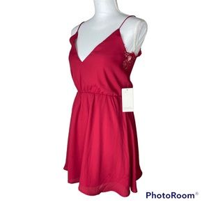 Tobi Red Strappy Slip Dress Lace Trim Holiday XS NWT